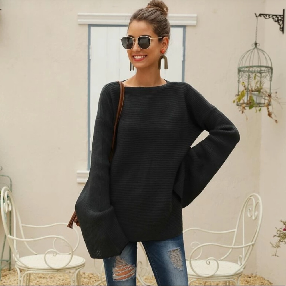 SHEIN Bell Sleeve Knit Sweater